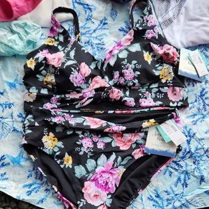 Maurices Black and Pink Two Piece Swimsuit Top Is XL bottoms Are L